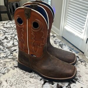 Ariat Brown/Tan Pull-On Work Boots with Round Cutouts